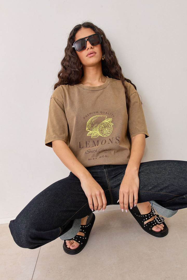 טי שירט וואש פרינט למונס | חום