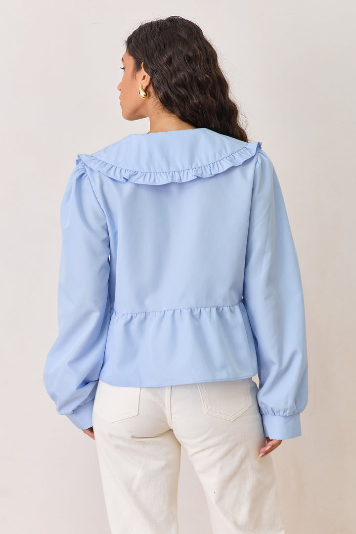 חולצת קשירות מיורקה צוארון וולנים | כחול בהיר
