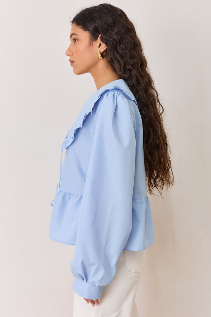 חולצת קשירות מיורקה צוארון וולנים | כחול בהיר