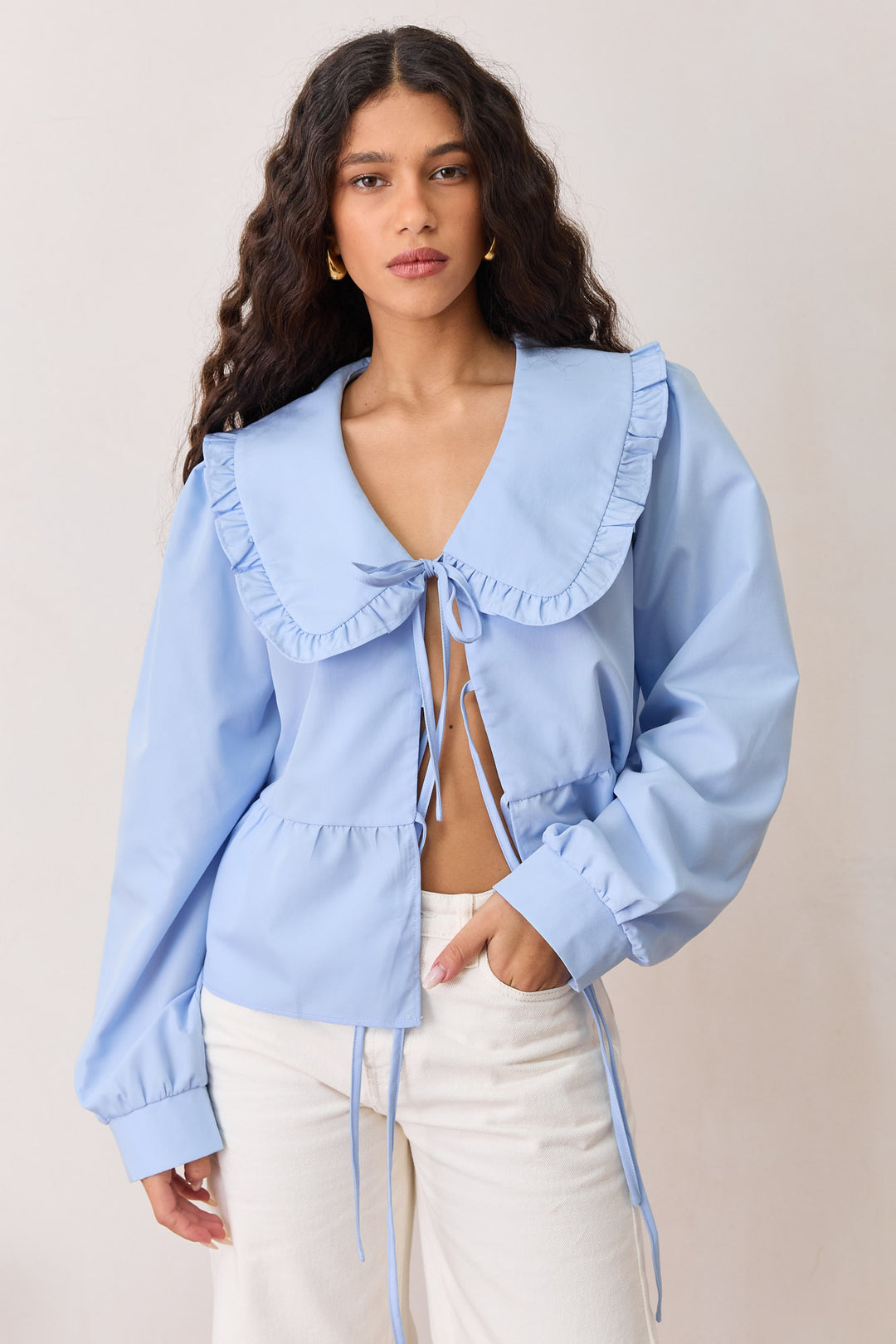 חולצת קשירות מיורקה צוארון וולנים | כחול בהיר