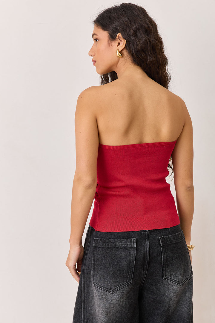 טופ סטרפלס רייצ'ל בשילוב כיווצים ושסע | אדום