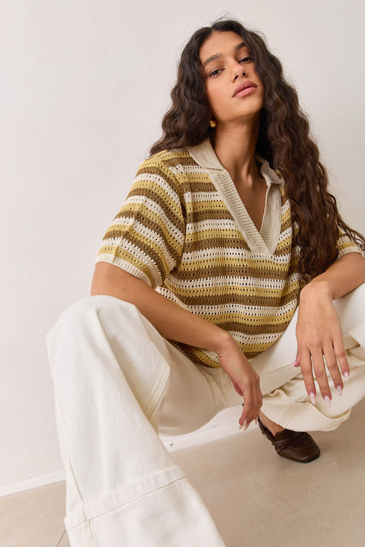 חולצת קרושה אייריס בשילוב צווארון | בז'/צהוב