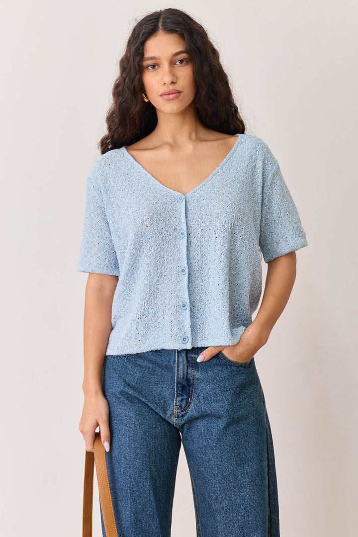 חולצת כפתורים ג'ולייט סריג דק | כחול בהיר