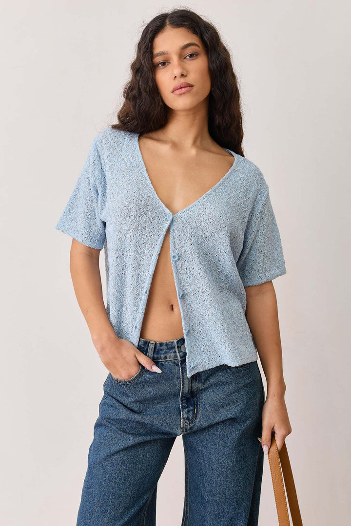 חולצת כפתורים ג'ולייט סריג דק | כחול בהיר