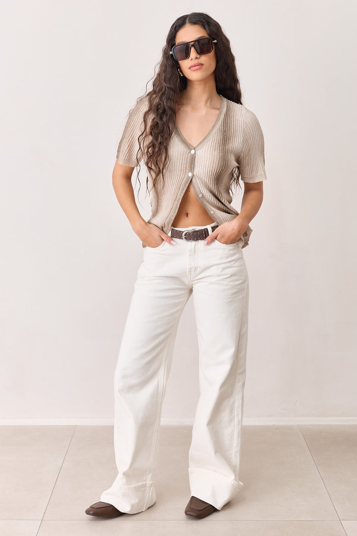 חולצת מונטה קרלו בשילוב כפתורים | בז'/חום