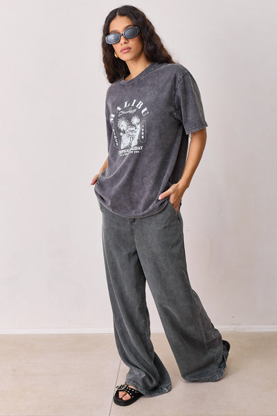 טי שירט MALIBU וואש | שחור