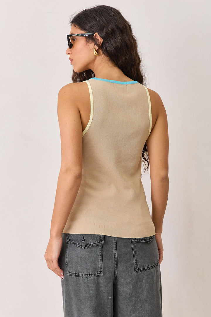 גופיית סריג דק סוואנה צבע משולב | בז'