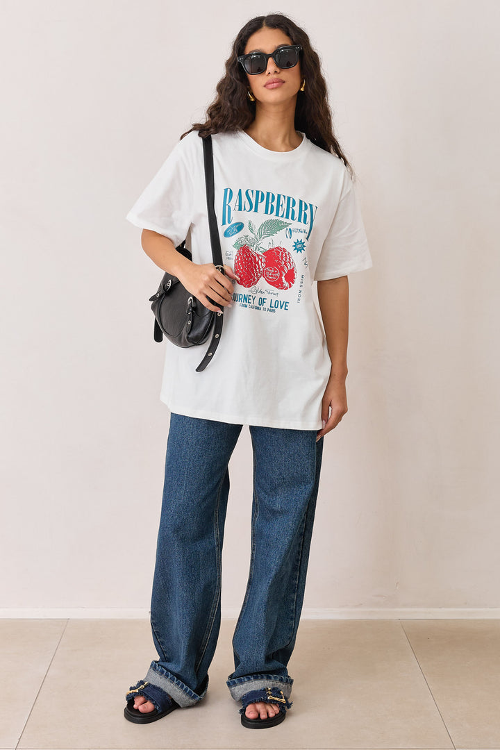 טי שירט ראזברי פרינט | לבן