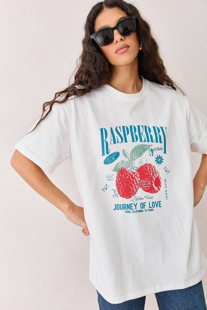טי שירט ראזברי פרינט | לבן