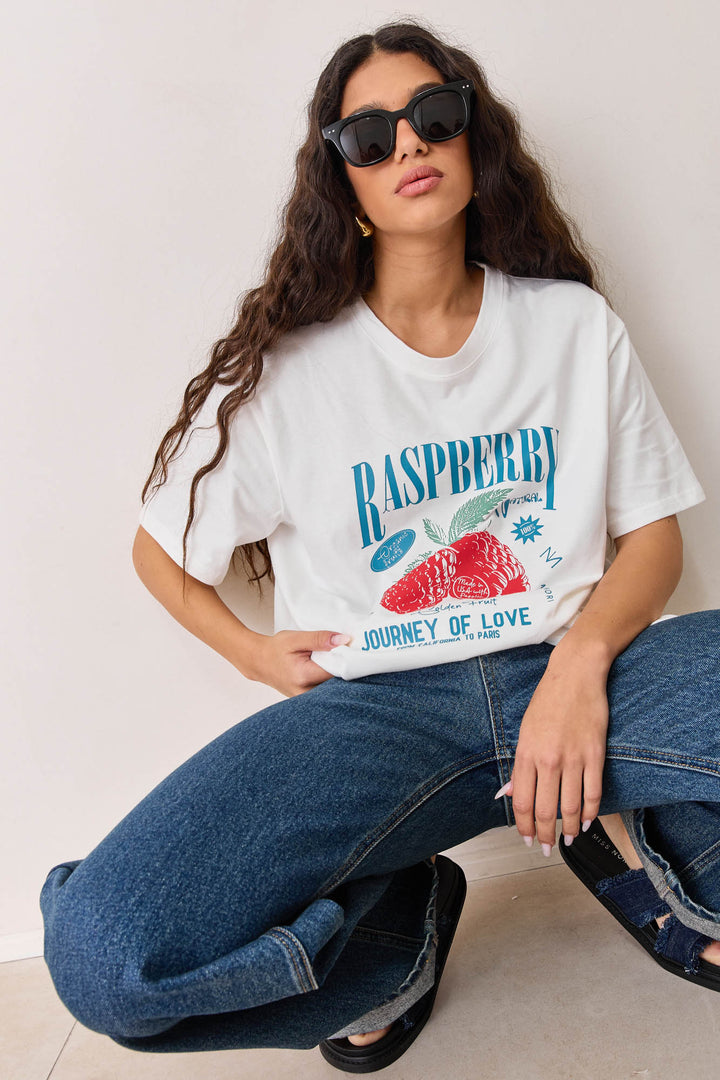 טי שירט ראזברי פרינט | לבן