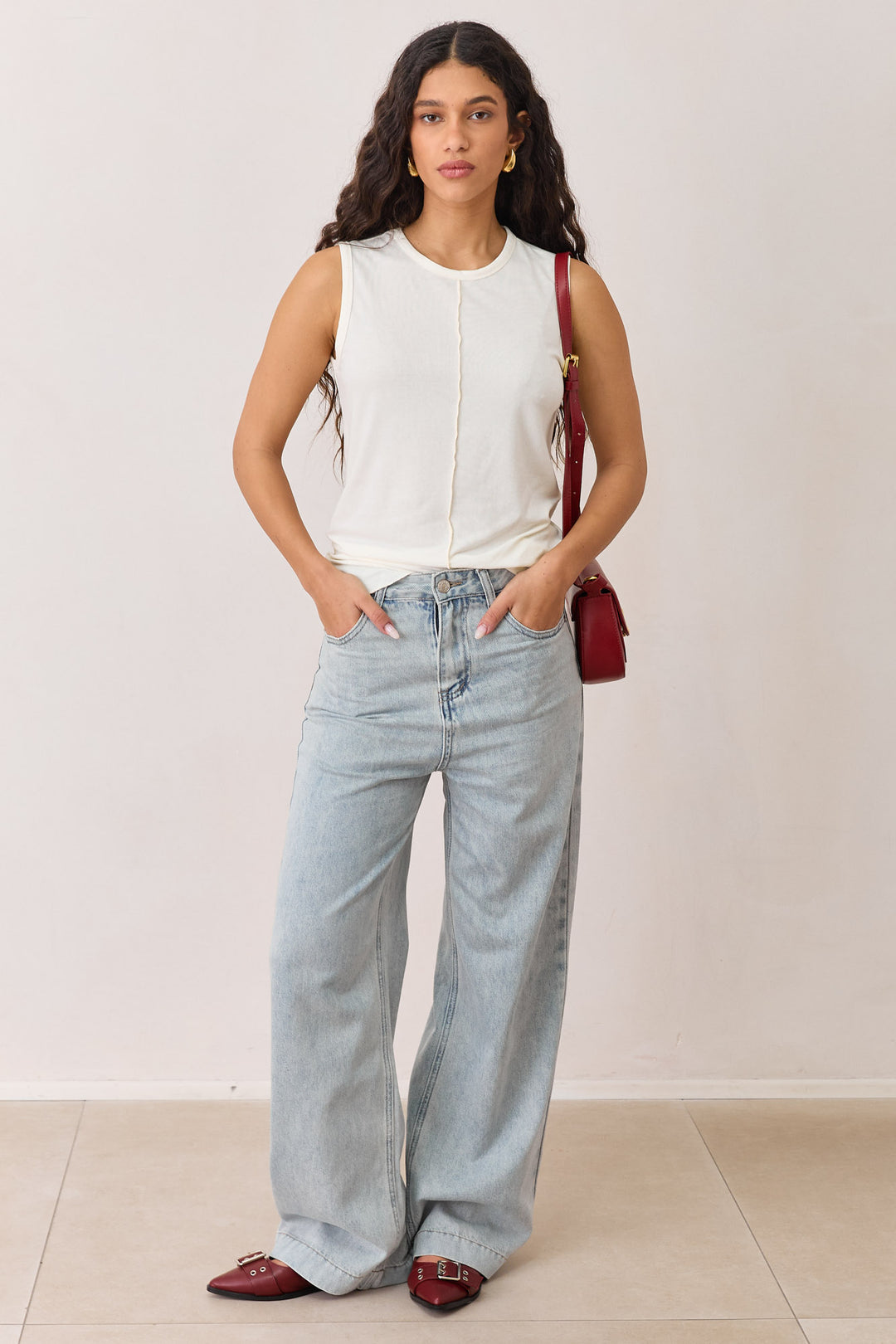 גופיית בקה תפר קדמי בד שקפקף | לבן