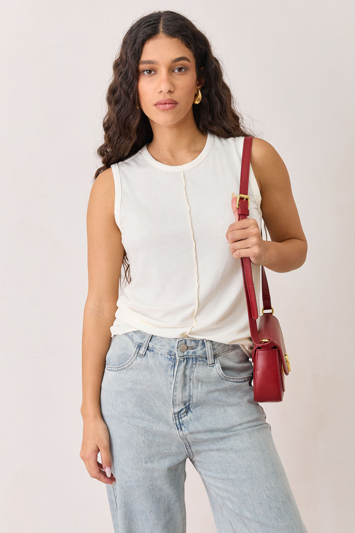 גופיית בקה תפר קדמי בד שקפקף | לבן