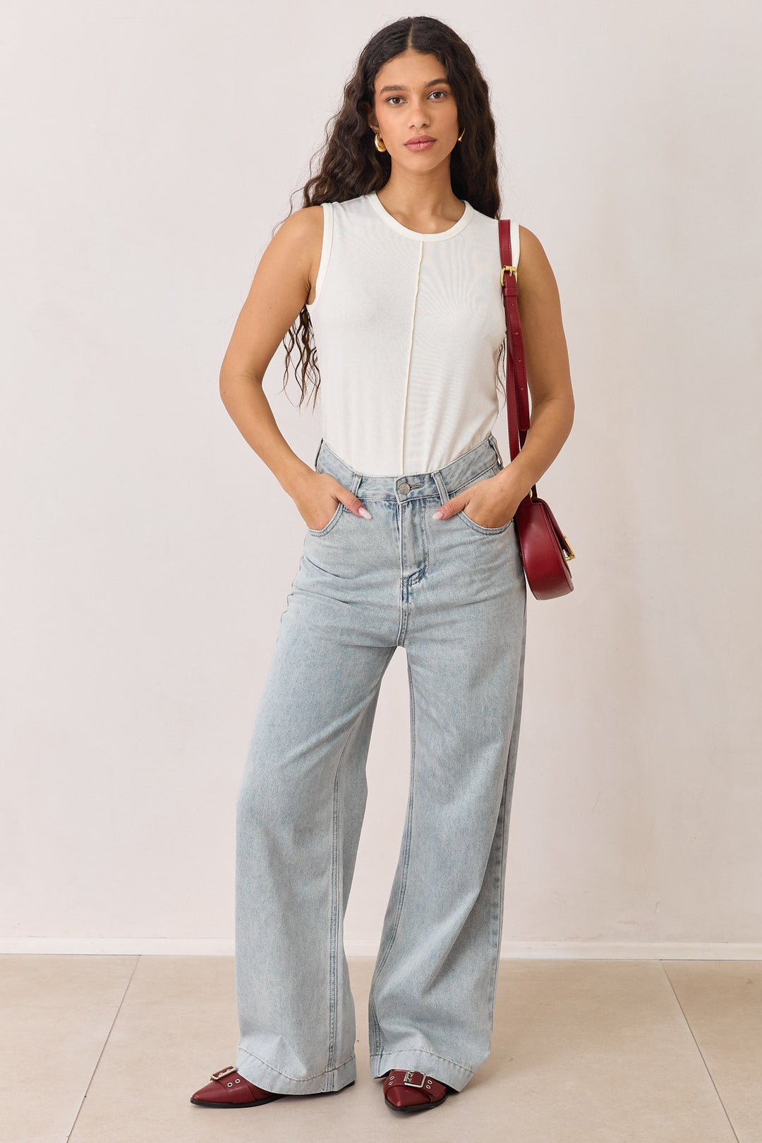 גופיית בקה תפר קדמי בד שקפקף | לבן