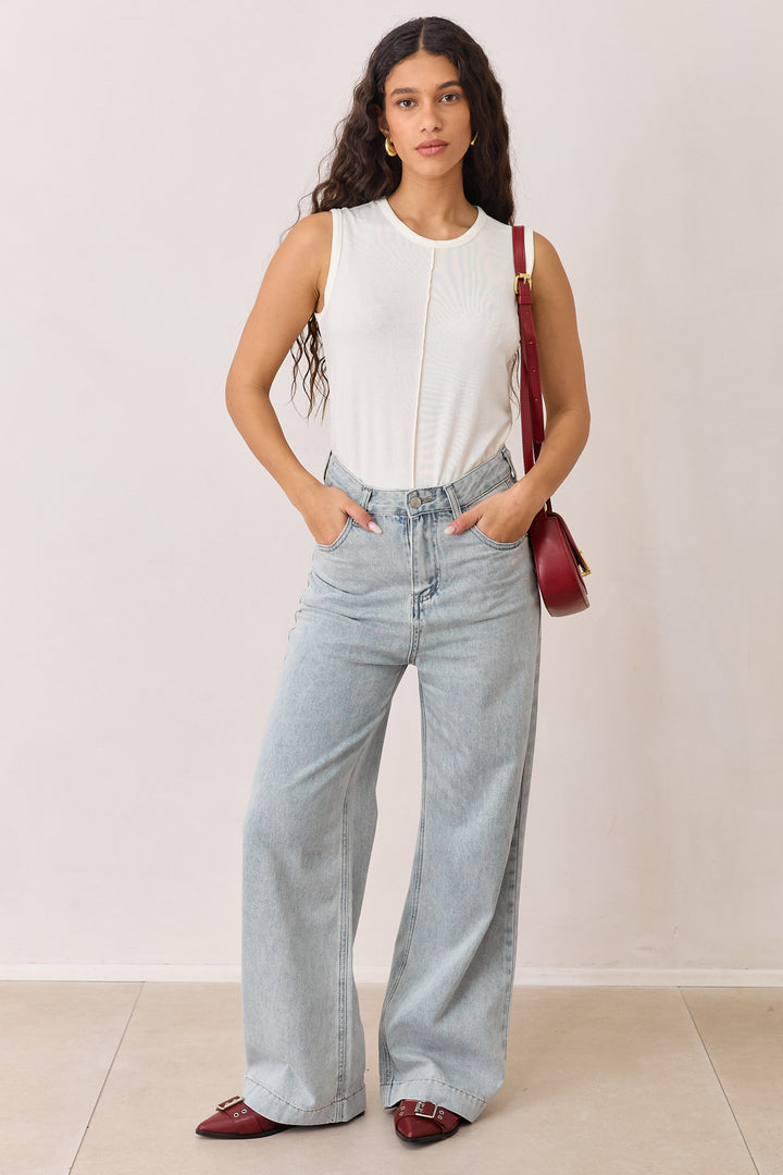 גופיית בקה תפר קדמי בד שקפקף | לבן