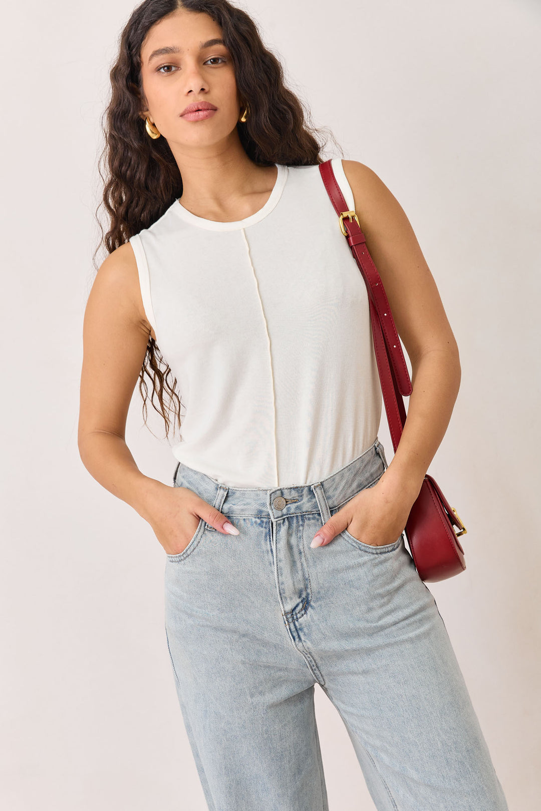 גופיית בקה תפר קדמי בד שקפקף | לבן