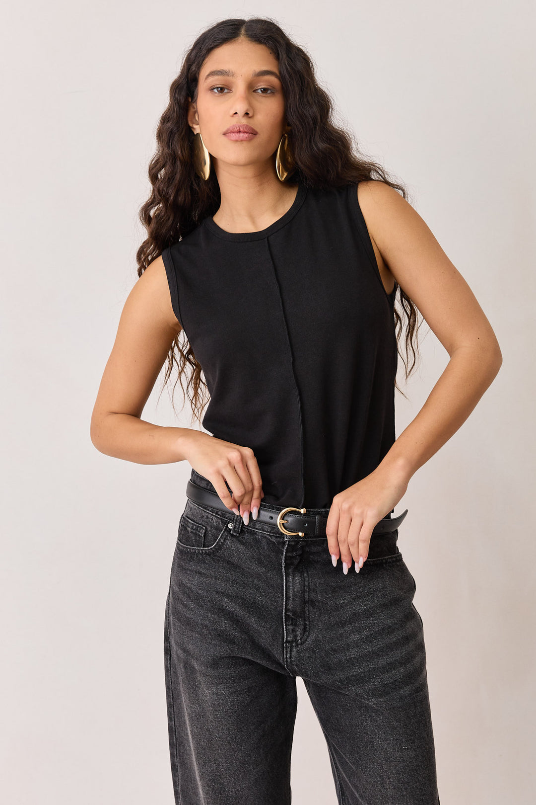 גופיית בקה תפר קדמי בד שקפקף | שחור