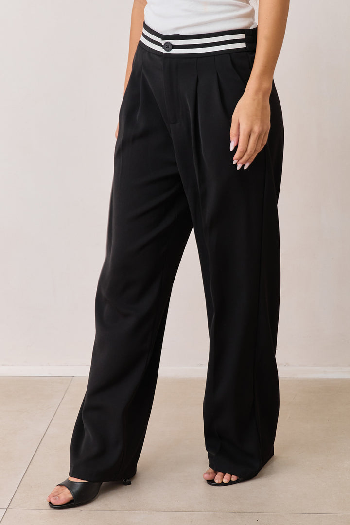 מכנסי גרייס מחויטים חגורת פסים | שחור