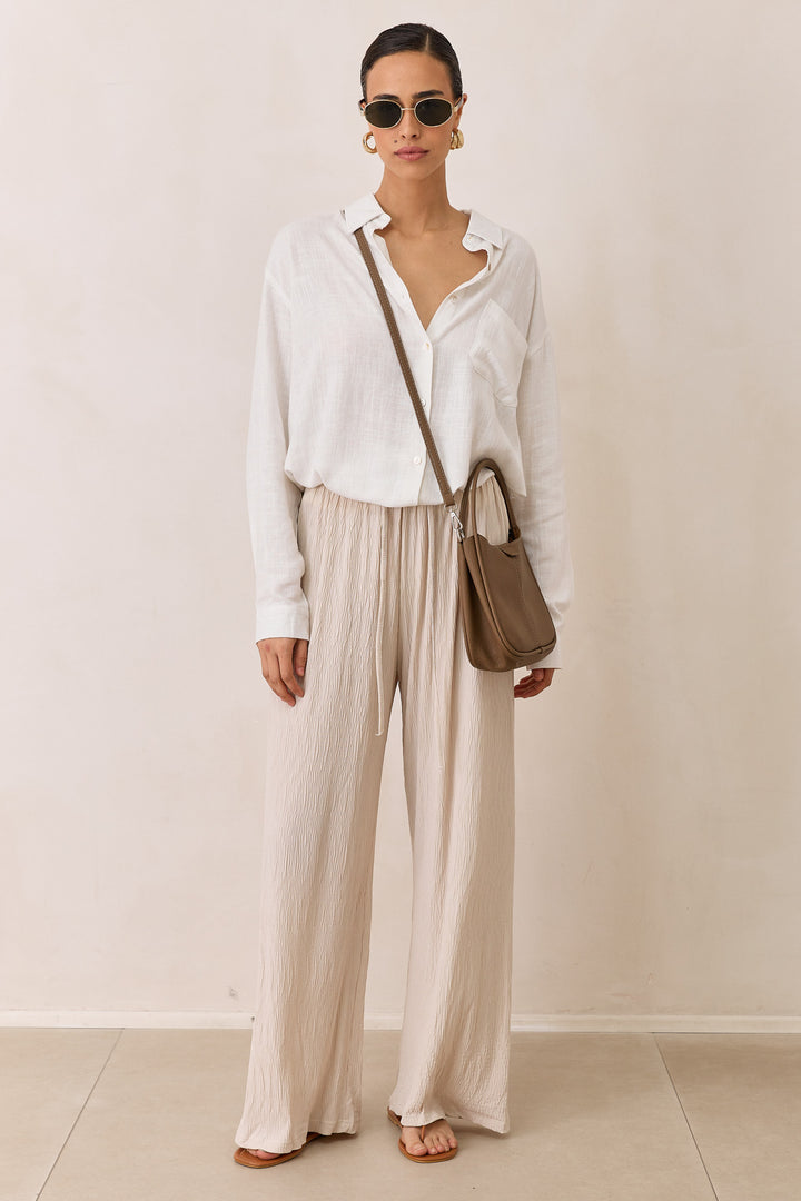 מכנסי פייר טקסטורת פסים | בז'