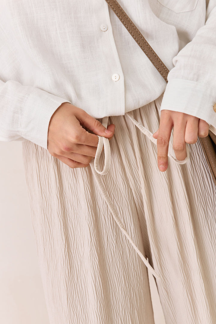 מכנסי פייר טקסטורת פסים | בז'