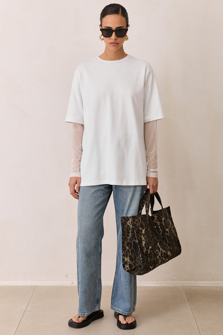 טי שירט ג'ולייט בד משולב | לבן