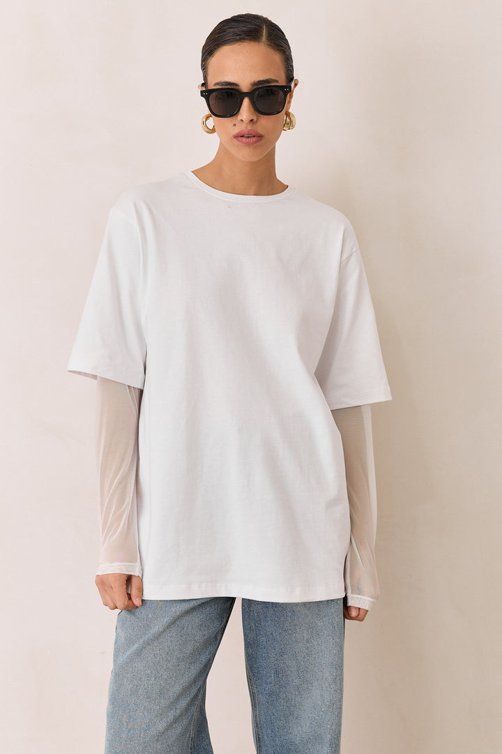 טי שירט ג'ולייט בד משולב | לבן
