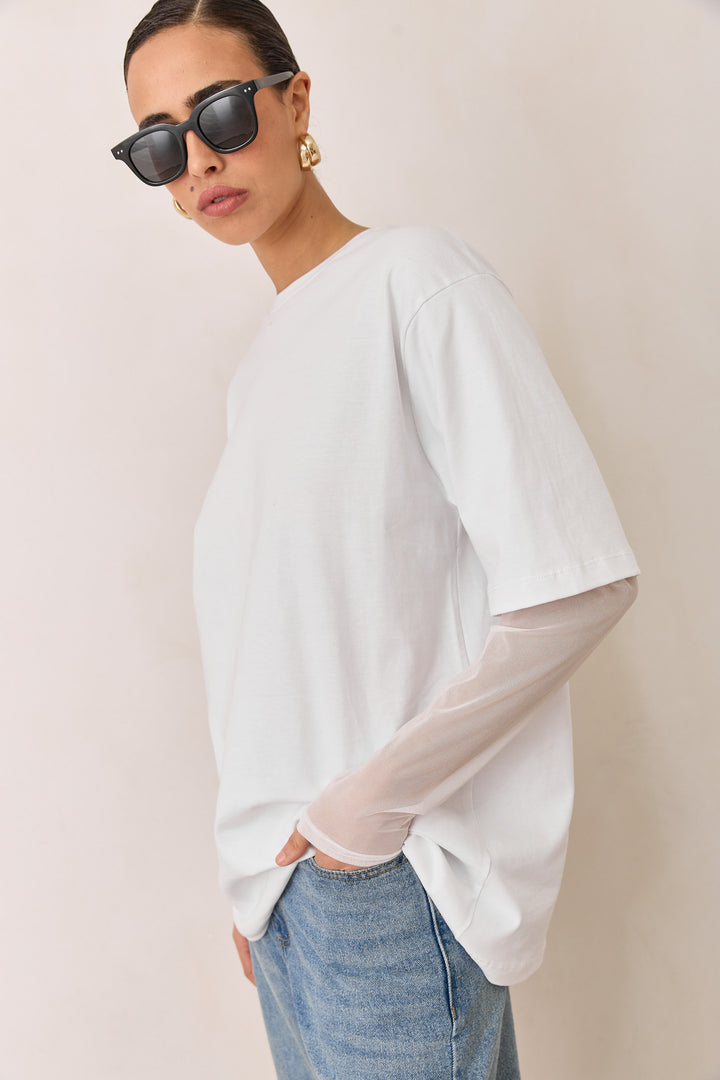 טי שירט ג'ולייט בד משולב | לבן