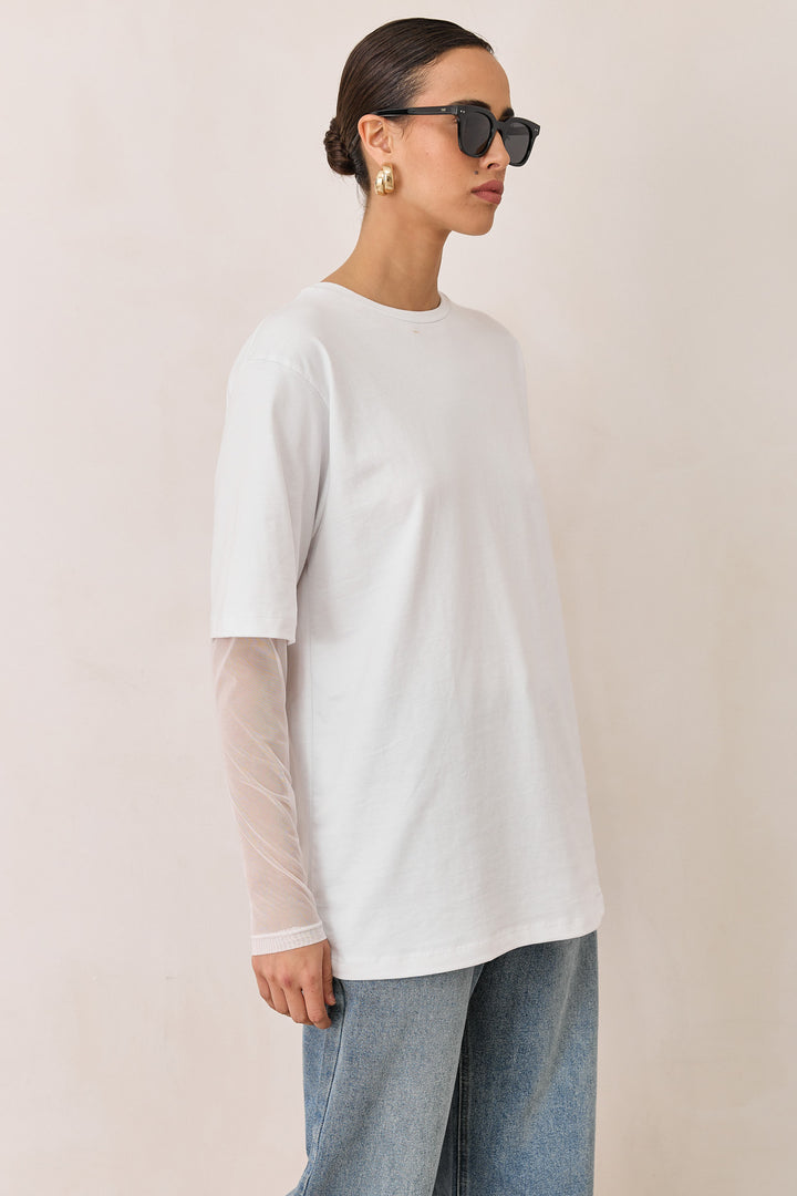טי שירט ג'ולייט בד משולב | לבן