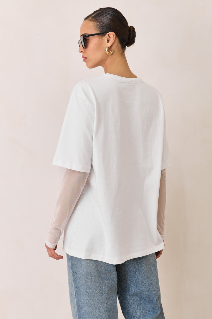 טי שירט ג'ולייט בד משולב | לבן