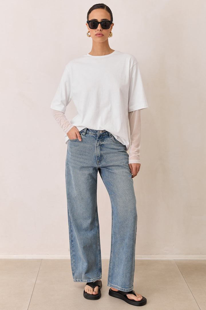 טי שירט ג'ולייט בד משולב | לבן