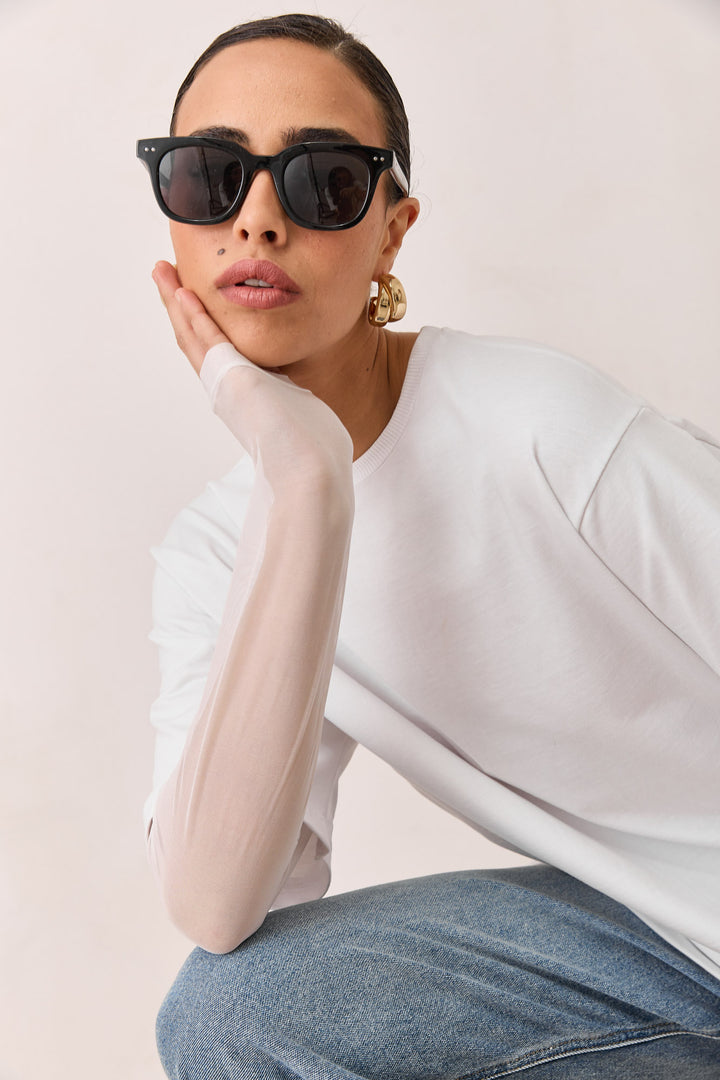 טי שירט ג'ולייט בד משולב | לבן