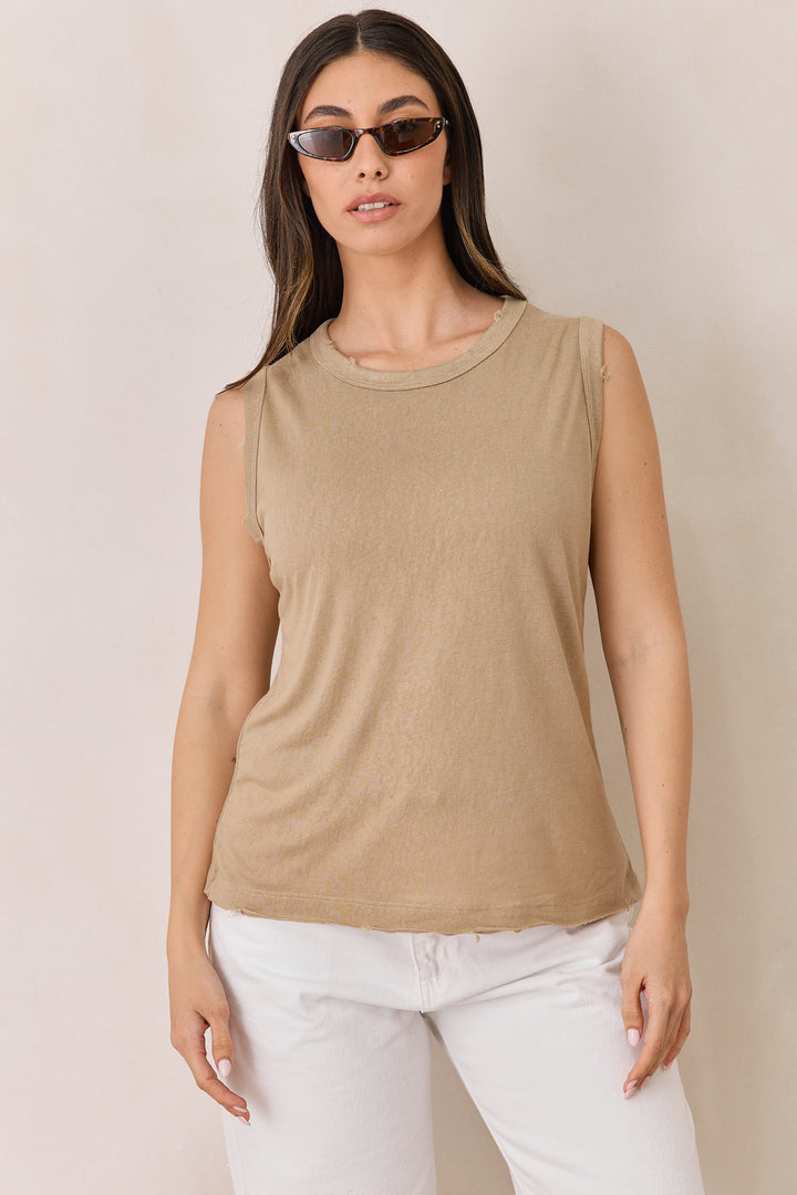 חולצת טיטו סריג פשתן ללא שרוול | מוקה