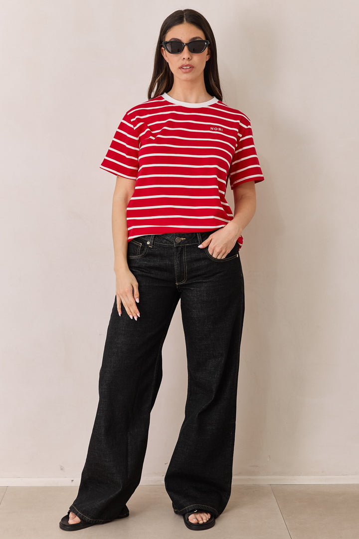 טי שירט זאק סטרייפס | אדום/לבן