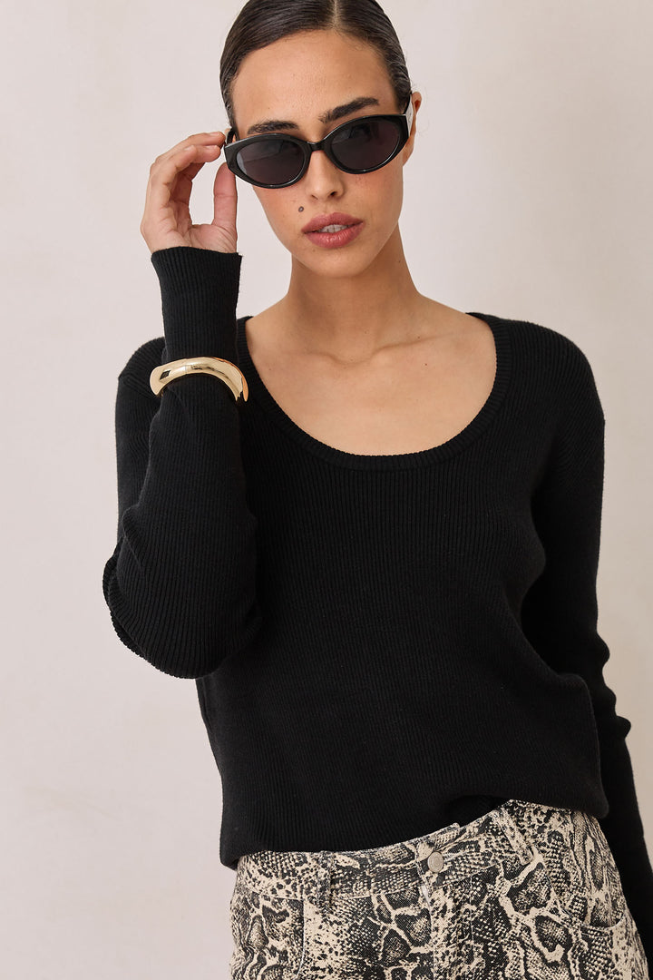 חולצת ססיליה סריג ריב | שחור