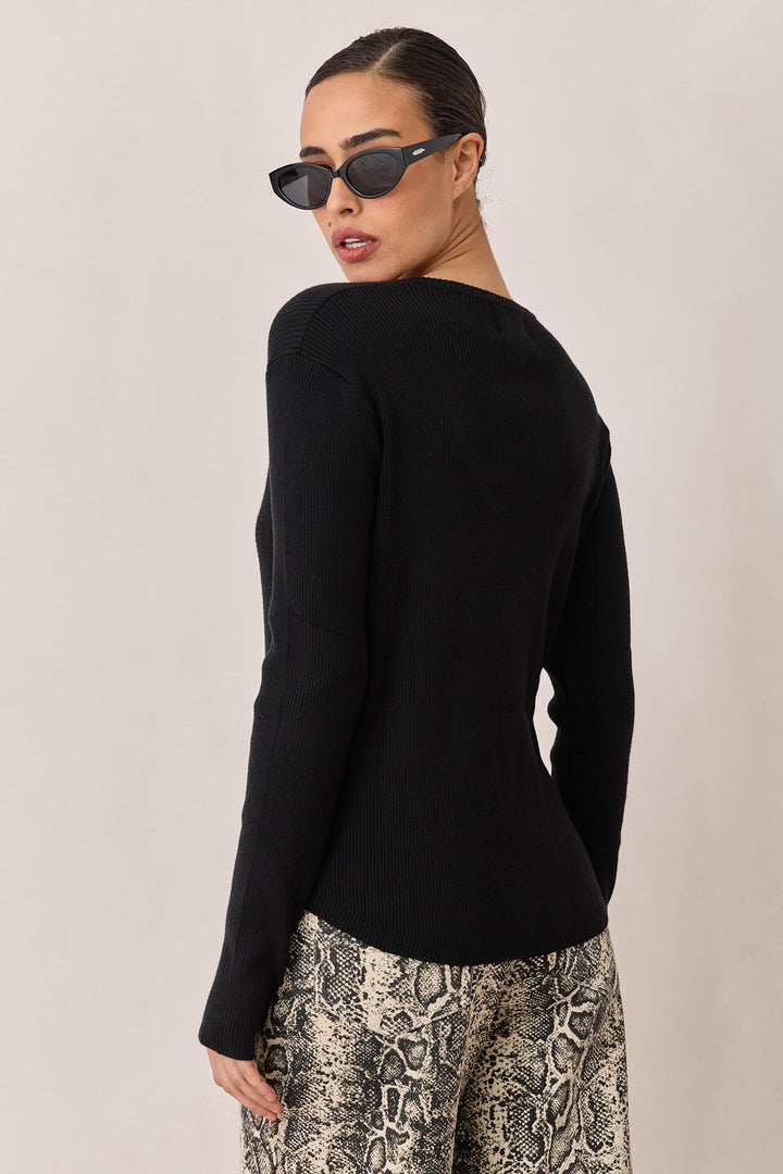 חולצת ססיליה סריג ריב | שחור