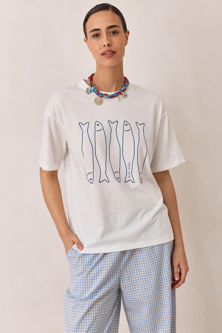 טי שירט אושן עם פרינט | לבן