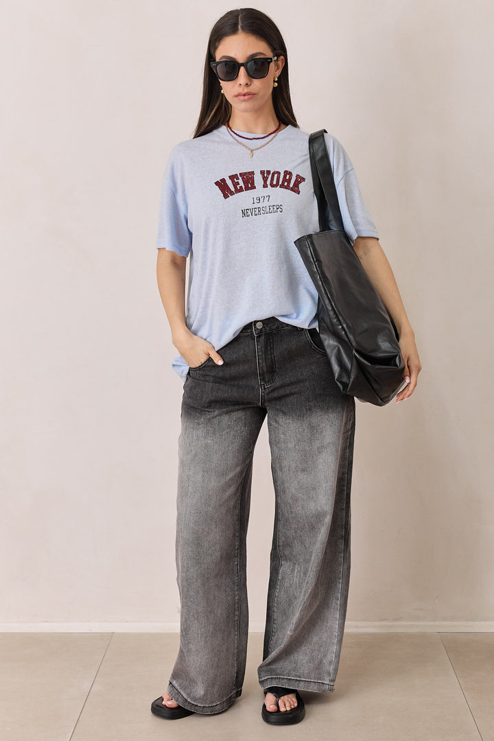 מכנסי דנים מייקל גזרה רחבה אפקט וואש | אפור/שחור