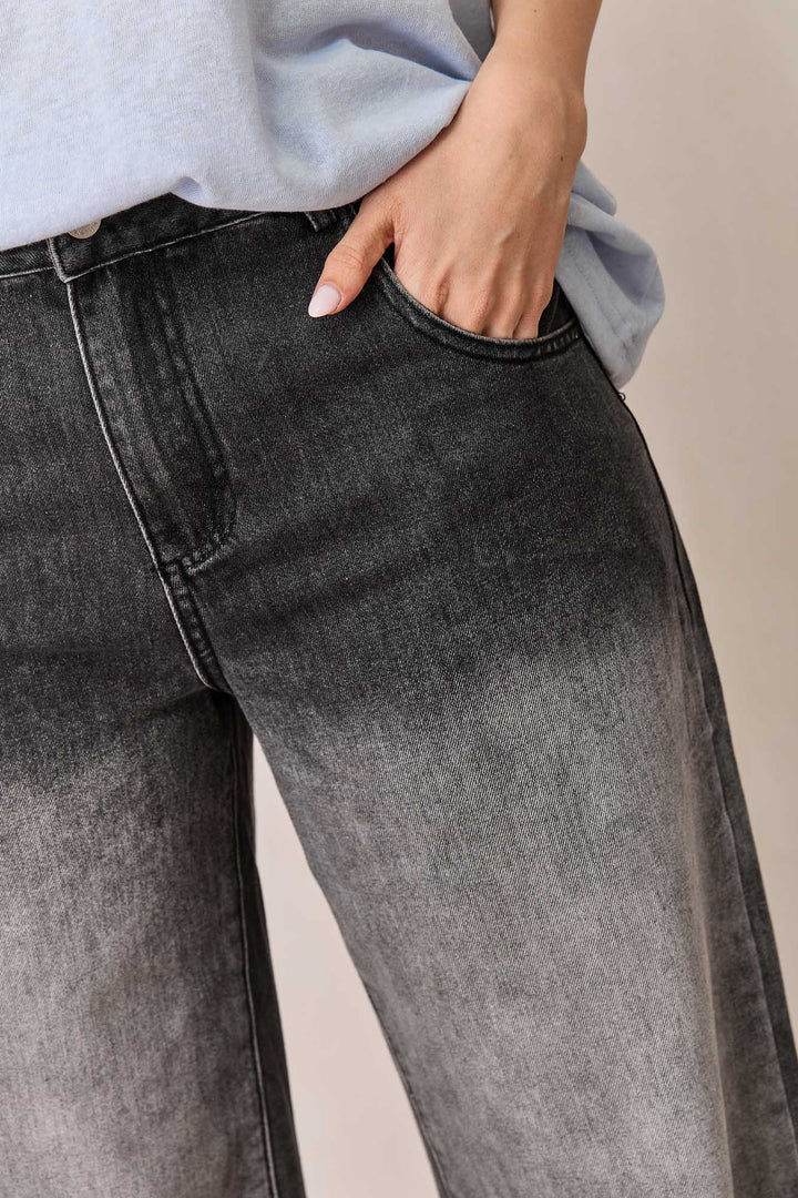 מכנסי דנים מייקל גזרה רחבה אפקט וואש | אפור/שחור