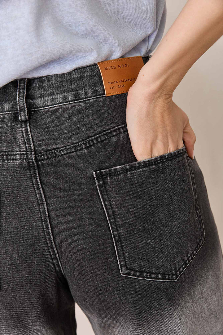 מכנסי דנים מייקל גזרה רחבה אפקט וואש | אפור/שחור