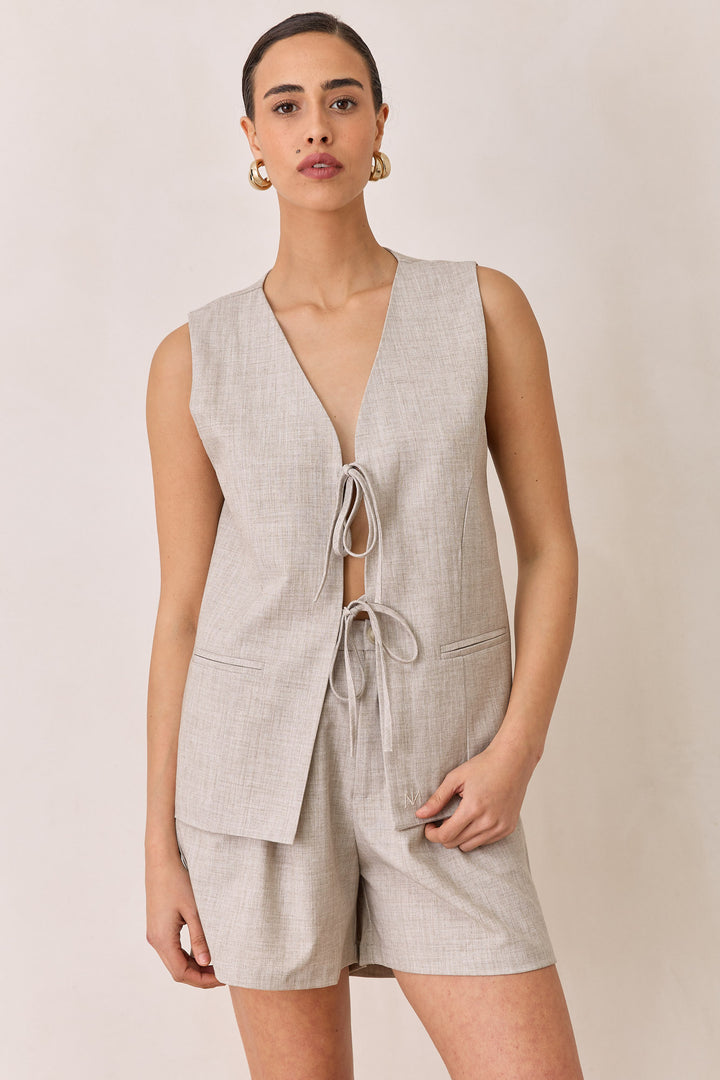 ווסט קשירות מוניק דמוי פשתן | בז'