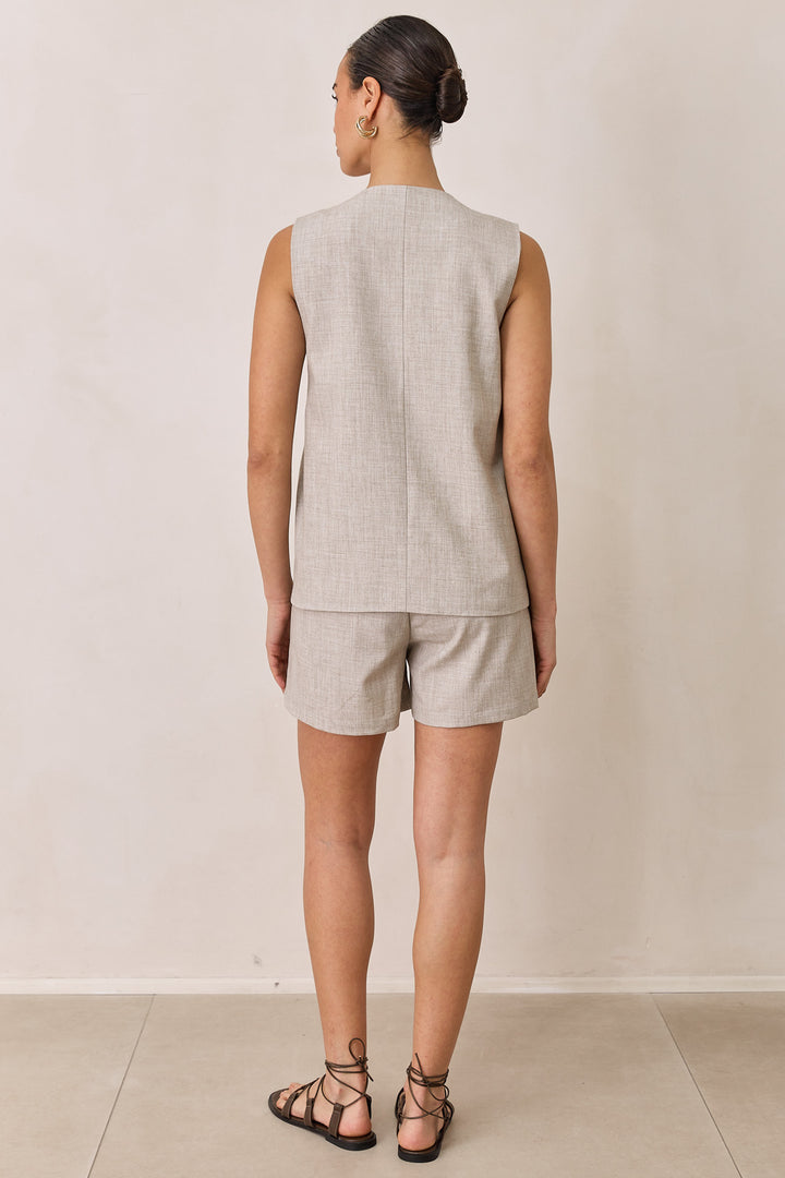 ווסט קשירות מוניק דמוי פשתן | בז'