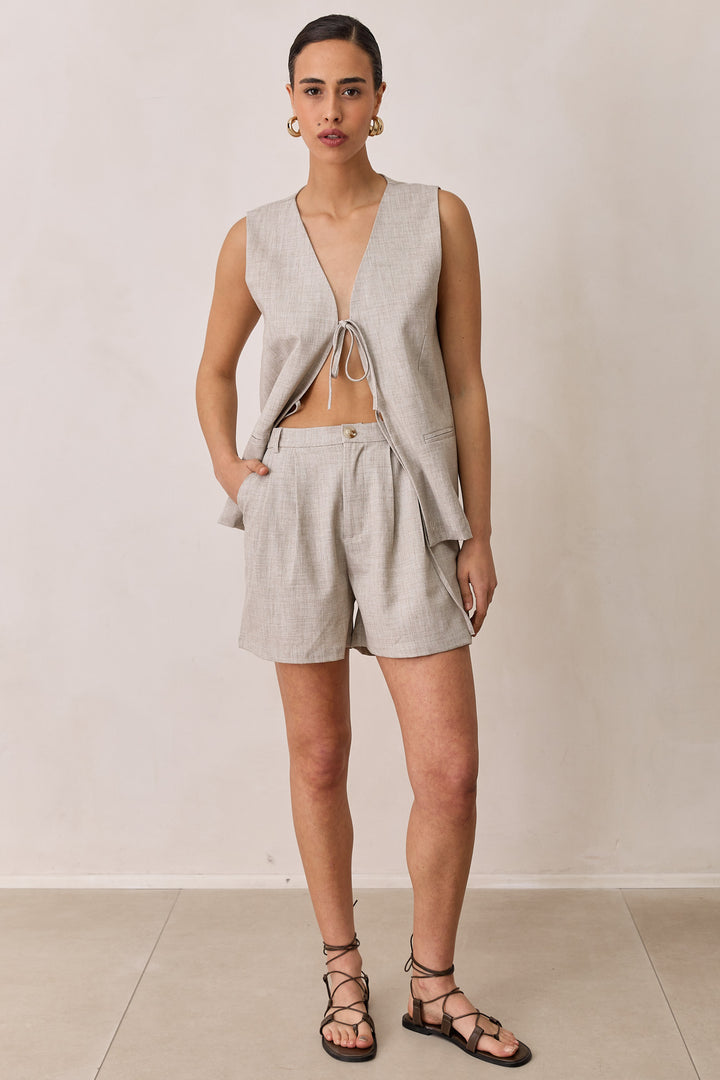 ווסט קשירות מוניק דמוי פשתן | בז'