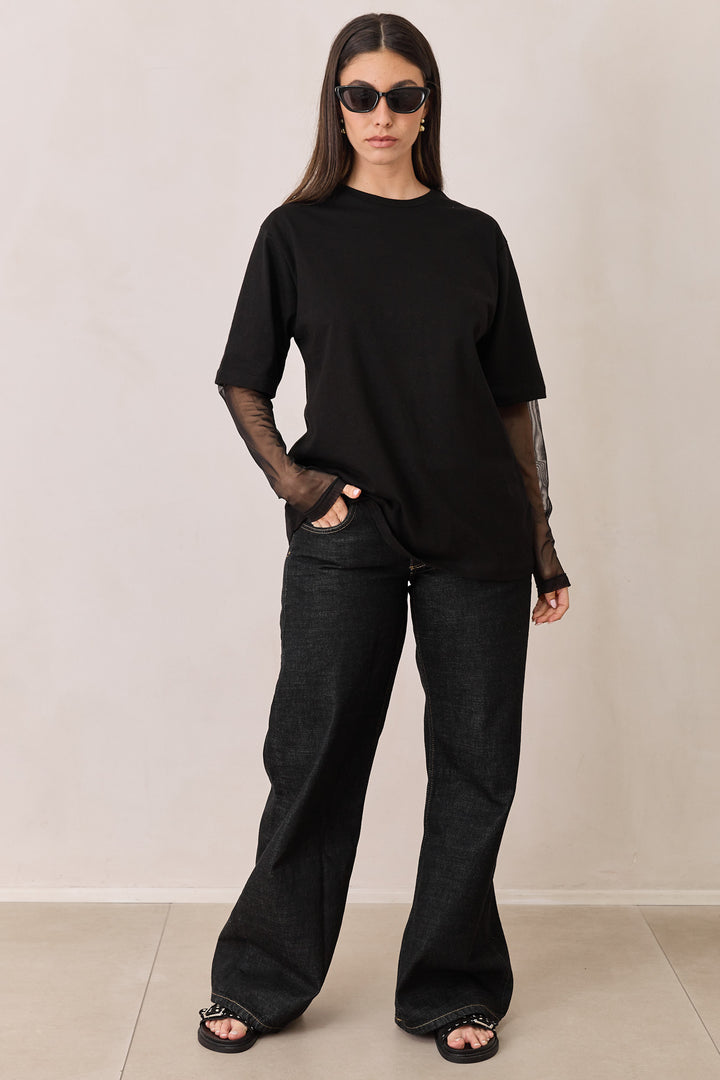 טי שירט ג'ולייט בד משולב | שחור
