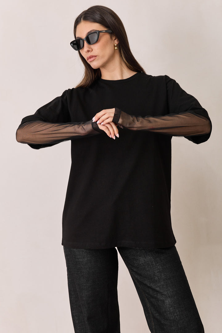 טי שירט ג'ולייט בד משולב | שחור