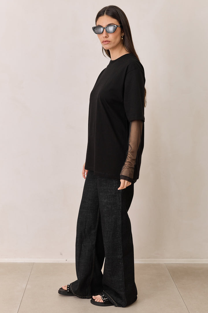 טי שירט ג'ולייט בד משולב | שחור