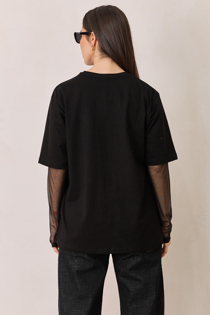 טי שירט ג'ולייט בד משולב | שחור
