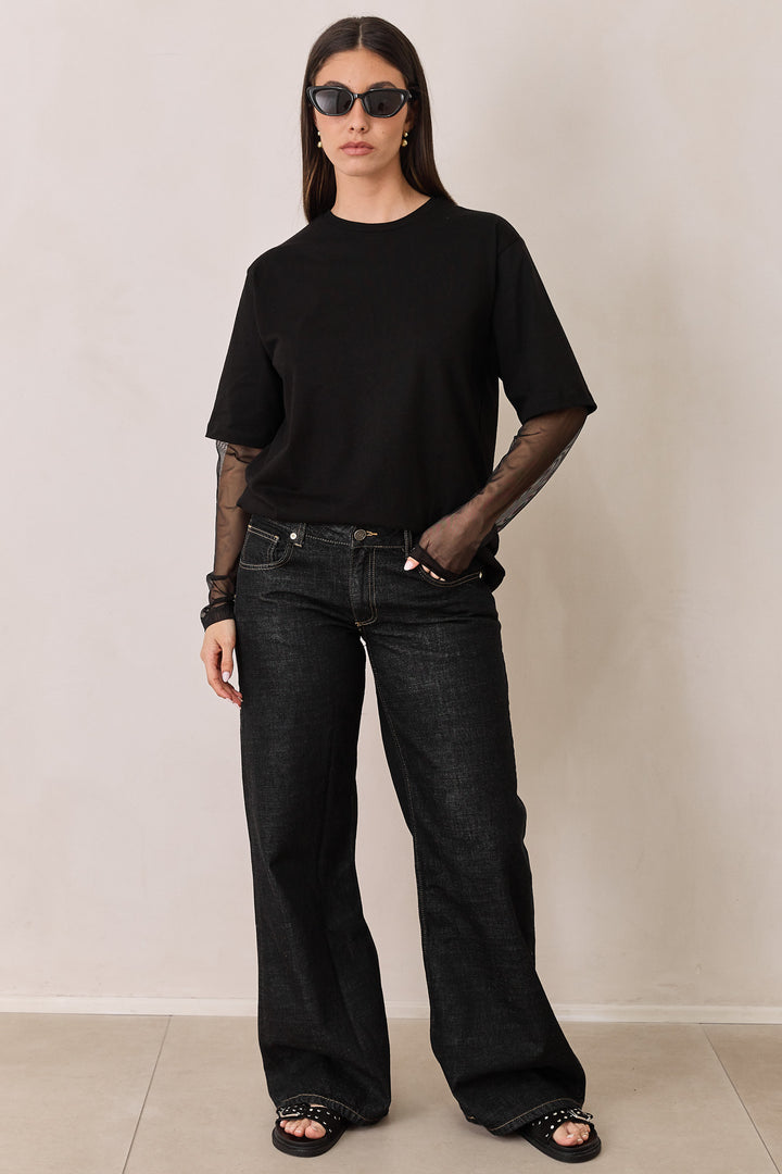 טי שירט ג'ולייט בד משולב | שחור