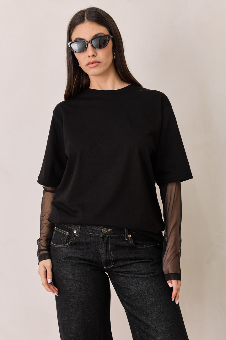 טי שירט ג'ולייט בד משולב | שחור