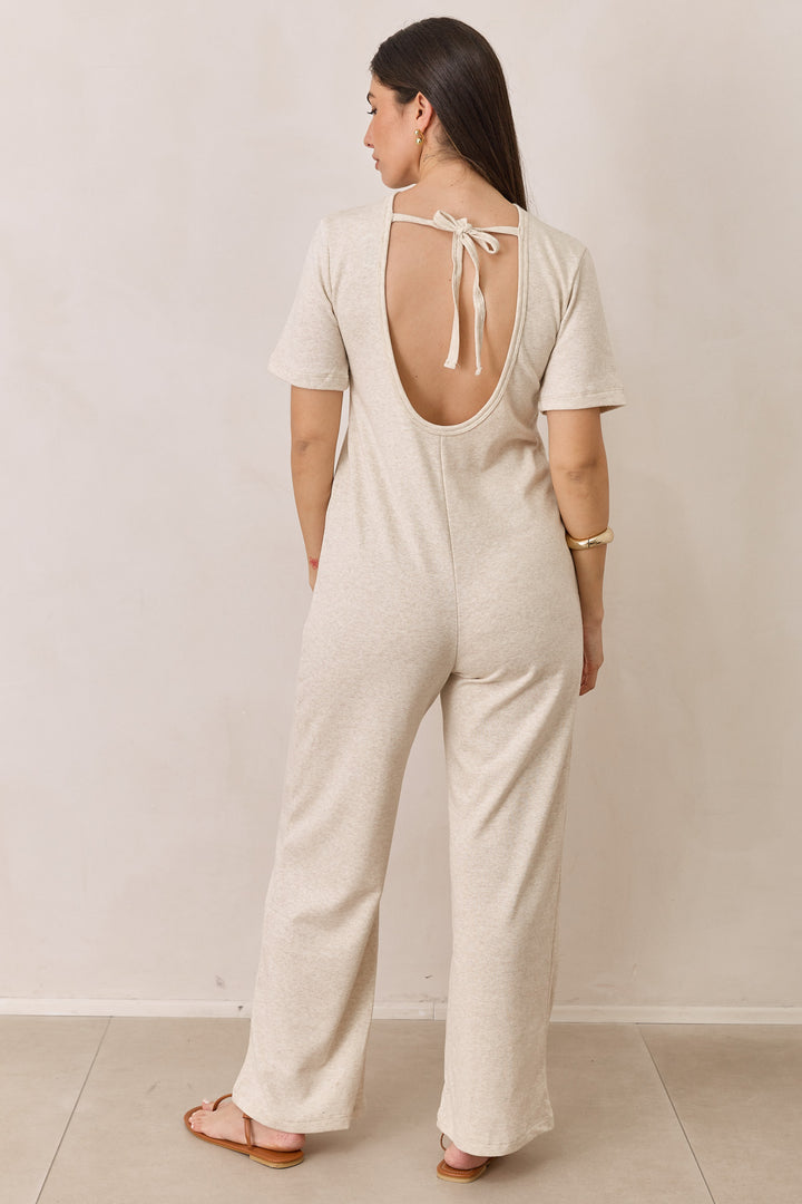 אוברול פרנץ' טרי שריל מחשוף גב | בז' מלאנז'