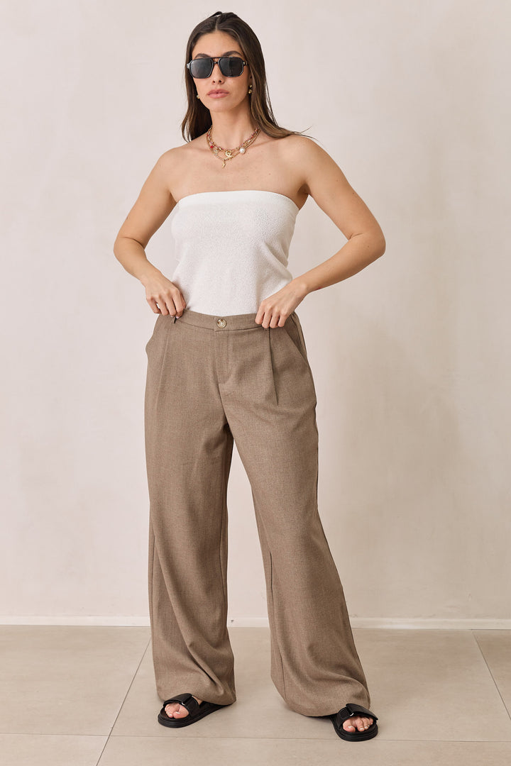 מכנסיים מחויטים מארק גזרה רחבה | חום אפרפר