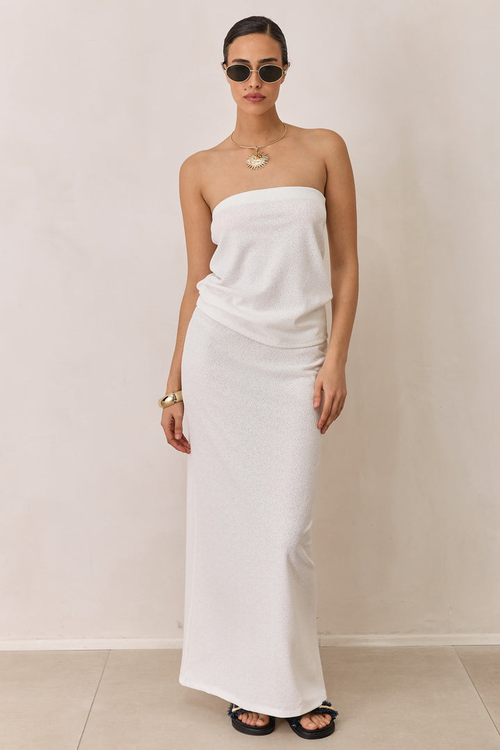 טופ סטרפלס סימון בד טקסטורה | לבן